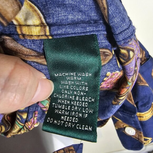 Ralph Lauren LRL Womens 3X Equestrian Crest Horseshoe Button Up Shirt Old Money - Picture 7 of 9